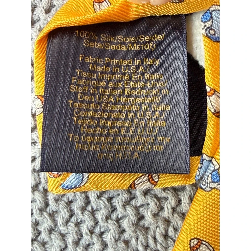 Brooks Brothers Football Helmet 100% Silk Tie Preppy Made in USA Yellow 3.75x58